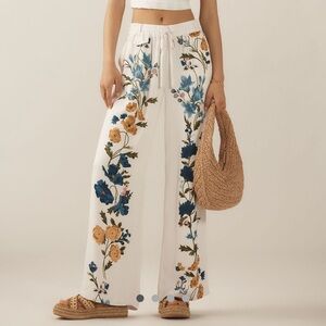 Anthropologie printed Floral White pull on Pants